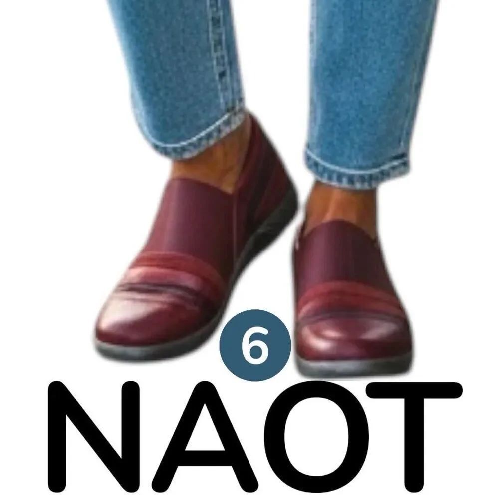 NAOT Women's Nina Leather Stripe Slip On Loafer Shoes Burgundy Size 6